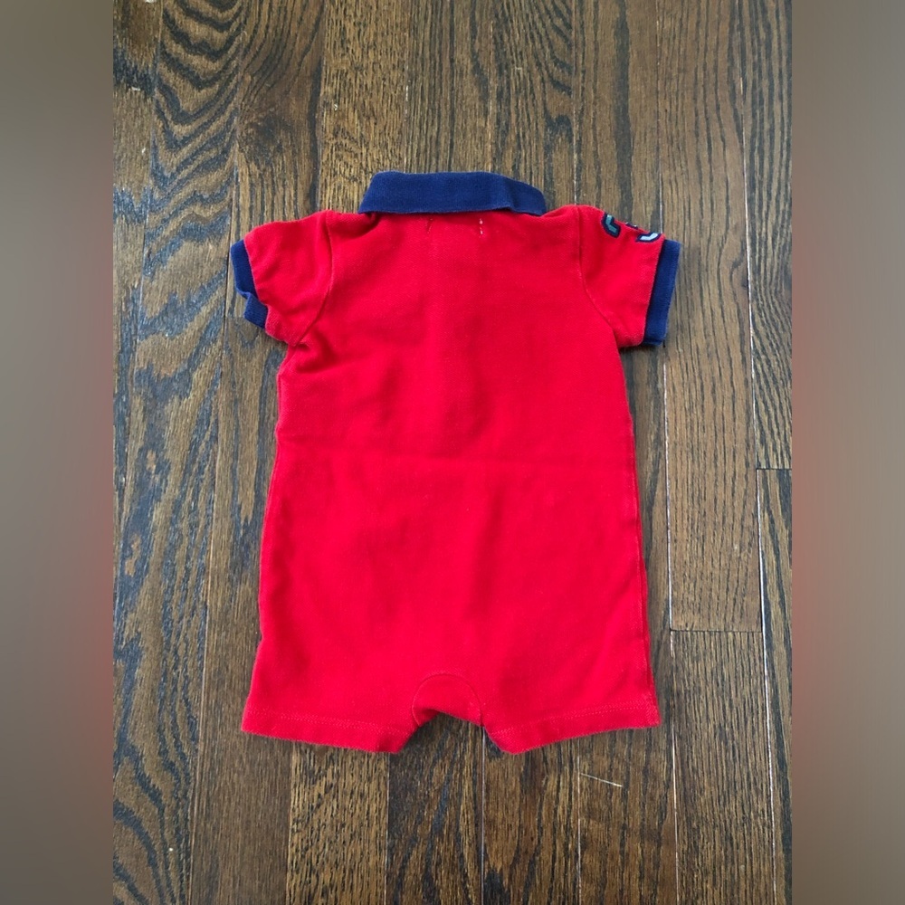 Ralph Lauren Boys 3M Red/Blue Polo Collared Short-Sleeved Romper w/Embroidery - Picture 9 of 10